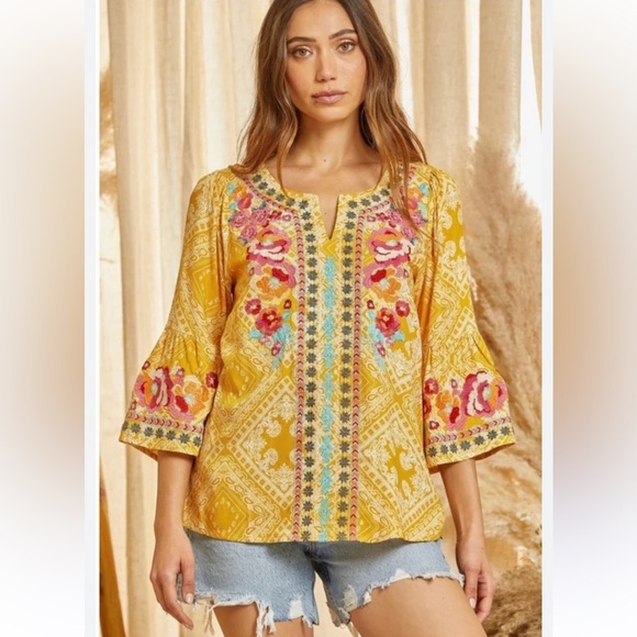 Savanna Jane Floral Embroidered Top Yellow Size Small - Picture 14 of 14